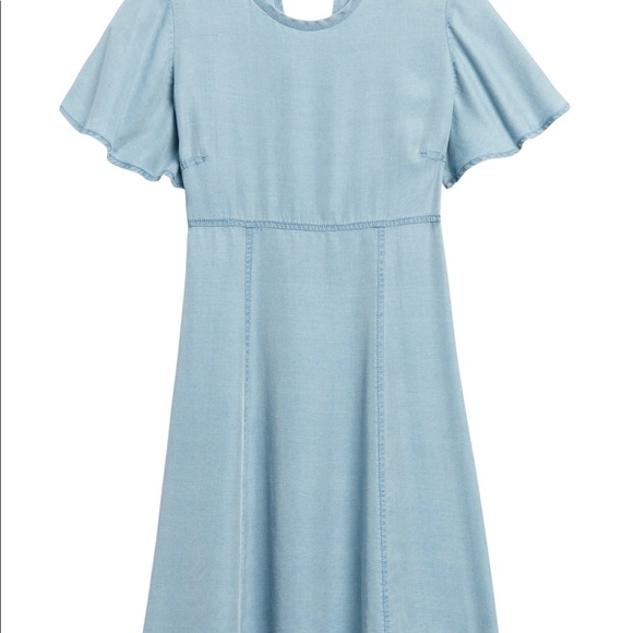 Banana Republic Flutter Sleeve Dress Tencel NWOT Super Soft Denim Sz 14 Adorable - Picture 3 of 10